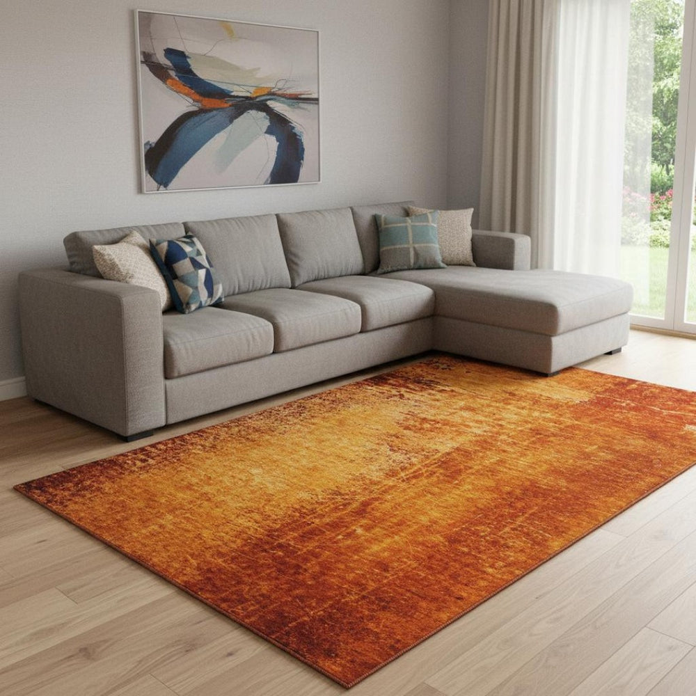 HomeRoots 9' X 12' Washable Rust and Gray Abstract Area Rug with UV Protection for High-Traffic Spaces 648825