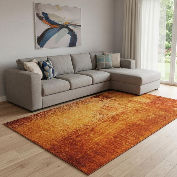 HomeRoots 9' X 12' Washable Rust and Gray Abstract Area Rug with UV Protection for High-Traffic Spaces 648825