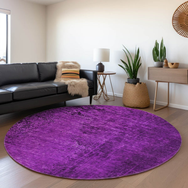 HomeRoots 8' Purple and Gray Abstract Washable Round Rug - Durable, Stain-Resistant, UV Protected for Homes 648829