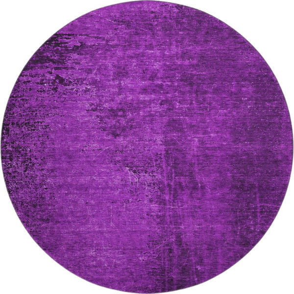 HomeRoots 8' Purple and Gray Abstract Washable Round Rug - Durable, Stain-Resistant, UV Protected for Homes 648829