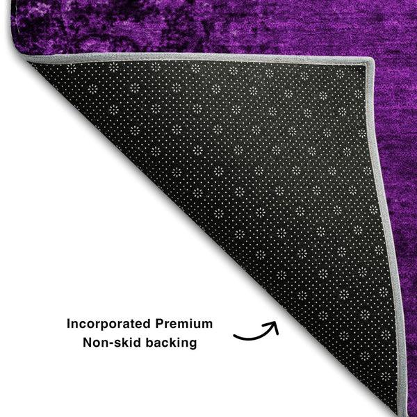 HomeRoots 8' Purple and Gray Abstract Washable Round Rug - Durable, Stain-Resistant, UV Protected for Homes 648829
