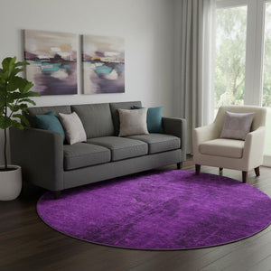 HomeRoots 8' Purple and Gray Abstract Washable Round Rug - Durable, Stain-Resistant, UV Protected for Homes 648829