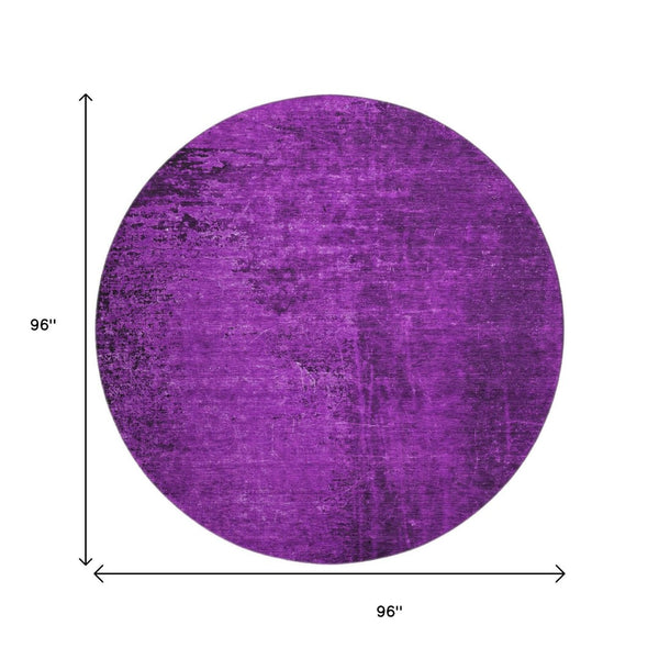 HomeRoots 8' Purple and Gray Abstract Washable Round Rug - Durable, Stain-Resistant, UV Protected for Homes 648829