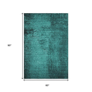HomeRoots 5' X 8' Stylish Teal and Gray Abstract Area Rug – Washable, Stain-Resistant, UV Protected for Homes 648834
