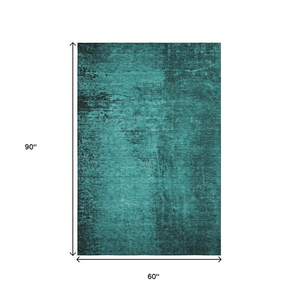 HomeRoots 5' X 8' Stylish Teal and Gray Abstract Area Rug – Washable, Stain-Resistant, UV Protected for Homes 648834