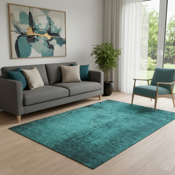 HomeRoots 5' X 8' Stylish Teal and Gray Abstract Area Rug – Washable, Stain-Resistant, UV Protected for Homes 648834