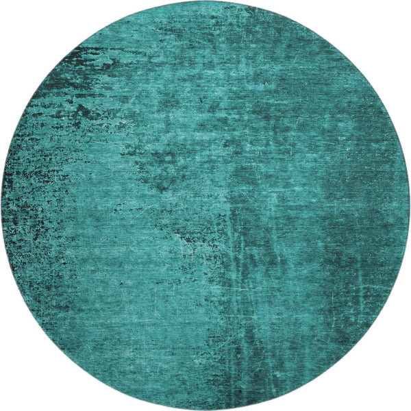 HomeRoots 8' Teal and Gray Abstract Round Rug – Washable, Durable, UV-Protected for Modern Spaces & High Traffic Areas 648835
