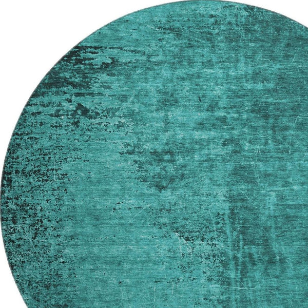 HomeRoots 8' Teal and Gray Abstract Round Rug – Washable, Durable, UV-Protected for Modern Spaces & High Traffic Areas 648835