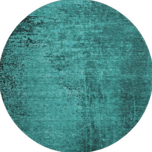 HomeRoots 8' Teal and Gray Abstract Round Rug – Washable, Durable, UV-Protected for Modern Spaces & High Traffic Areas 648835