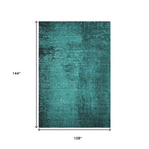 HomeRoots 9' X 12' Teal & Gray Abstract Area Rug - Washable, UV Resistant, Durable for Homes with Kids & Pets 648837