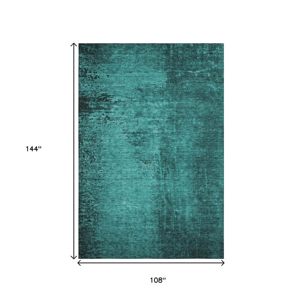 HomeRoots 9' X 12' Teal & Gray Abstract Area Rug - Washable, UV Resistant, Durable for Homes with Kids & Pets 648837