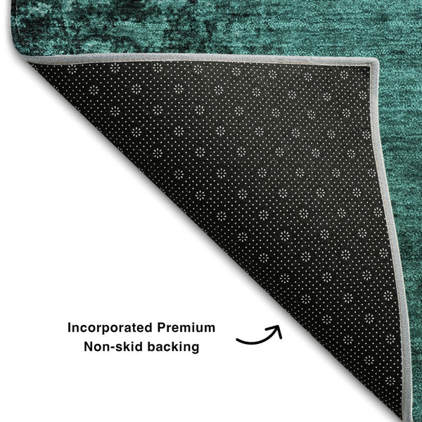 HomeRoots 9' X 12' Teal & Gray Abstract Area Rug - Washable, UV Resistant, Durable for Homes with Kids & Pets 648837