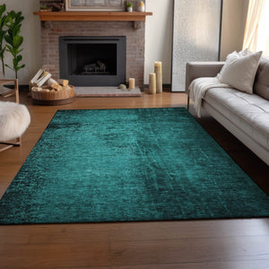 HomeRoots 9' X 12' Teal & Gray Abstract Area Rug - Washable, UV Resistant, Durable for Homes with Kids & Pets 648837