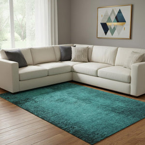 HomeRoots 9' X 12' Teal & Gray Abstract Area Rug - Washable, UV Resistant, Durable for Homes with Kids & Pets 648837