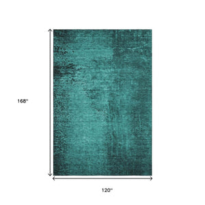 HomeRoots 10' X 14' Teal And Gray Abstract Area Rug - Washable, UV-Protected, Stylish for Living Spaces 648838