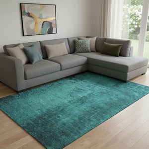 HomeRoots 10' X 14' Teal And Gray Abstract Area Rug - Washable, UV-Protected, Stylish for Living Spaces 648838
