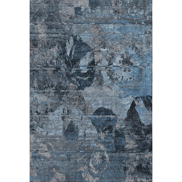 HomeRoots 5' X 8' Denim Blue & Gray Abstract Washable Area Rug - Durable, UV Protected, Ideal for Family Spaces 648840