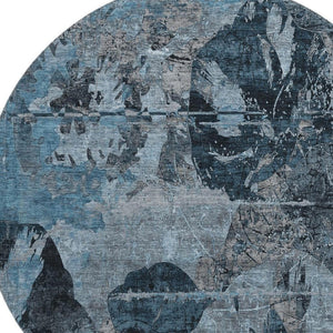 HomeRoots 8' Stylish Denim Blue and Gray Abstract Washable Round Rug with Stain Resistance and UV Protection 648841