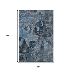HomeRoots 9' X 12' Denim Blue & Gray Abstract Washable Area Rug - Durable, UV-Protected for High-Traffic Spaces 648843
