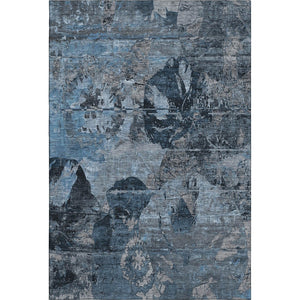 HomeRoots 9' X 12' Denim Blue & Gray Abstract Washable Area Rug - Durable, UV-Protected for High-Traffic Spaces 648843