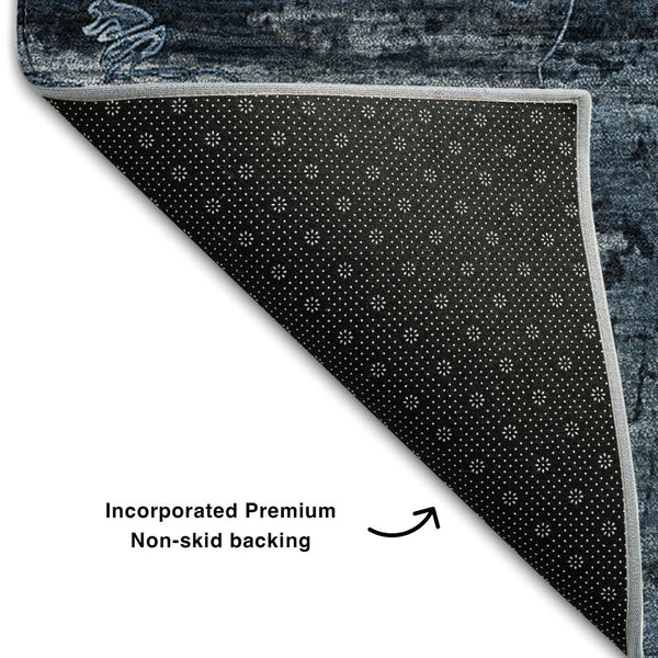 HomeRoots 9' X 12' Denim Blue & Gray Abstract Washable Area Rug - Durable, UV-Protected for High-Traffic Spaces 648843