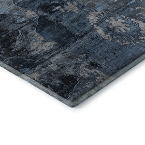 HomeRoots 9' X 12' Denim Blue & Gray Abstract Washable Area Rug - Durable, UV-Protected for High-Traffic Spaces 648843
