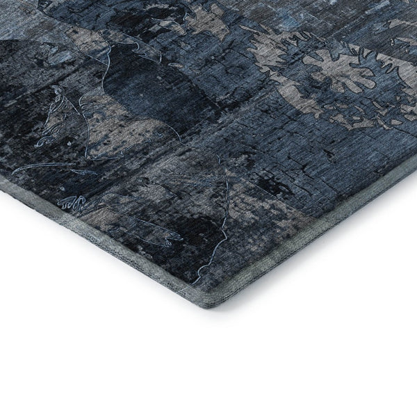 HomeRoots 9' X 12' Denim Blue & Gray Abstract Washable Area Rug - Durable, UV-Protected for High-Traffic Spaces 648843