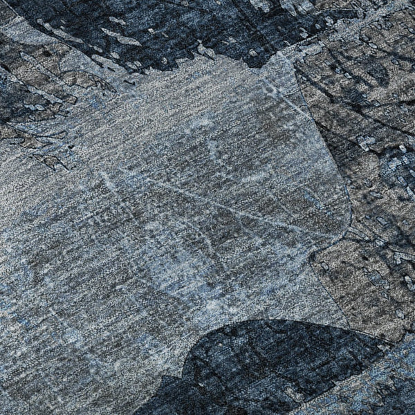 HomeRoots 9' X 12' Denim Blue & Gray Abstract Washable Area Rug - Durable, UV-Protected for High-Traffic Spaces 648843