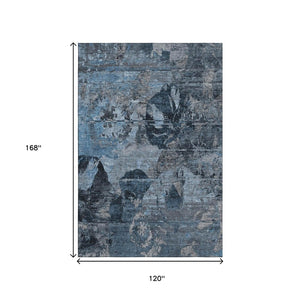HomeRoots 10' Denim Blue and Gray Abstract Washable Area Rug - Durable, UV Protected, Modern Design for Homes 648844
