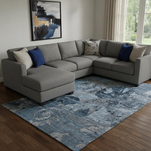 HomeRoots 10' Denim Blue and Gray Abstract Washable Area Rug - Durable, UV Protected, Modern Design for Homes 648844