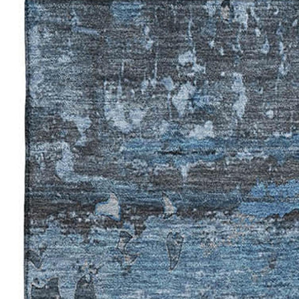 HomeRoots 10' Denim Blue and Gray Abstract Washable Area Rug - Durable, UV Protected, Modern Design for Homes 648844