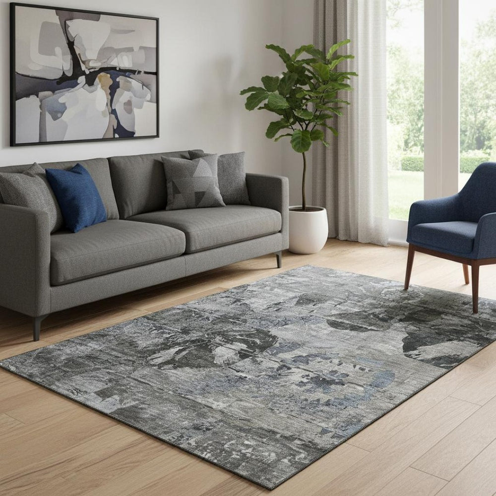 HomeRoots 5' X 8' Abstract Gray & Taupe Washable Area Rug - Kid & Pet-Friendly with UV Protection & Style 648846