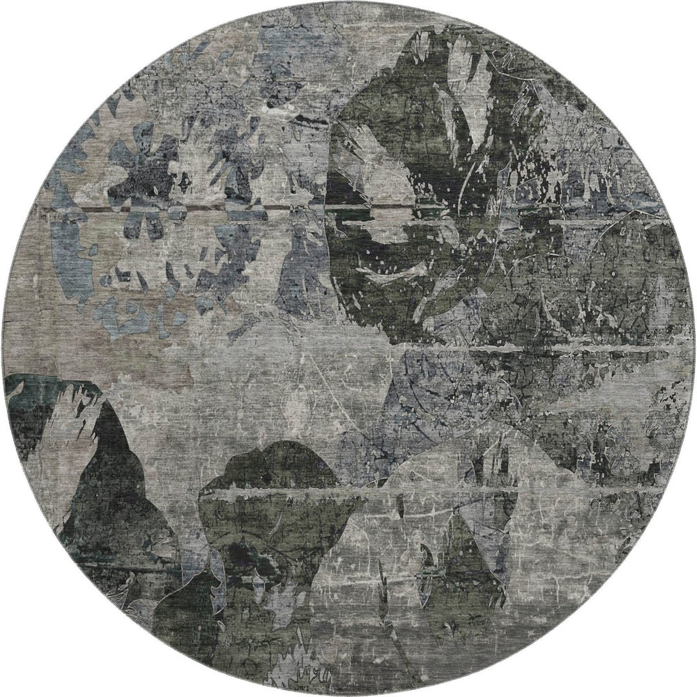HomeRoots 8' Contemporary Gray and Taupe Abstract Washable Round Rug with UV Protection for Busy Homes 648847