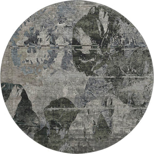 HomeRoots 8' Contemporary Gray and Taupe Abstract Washable Round Rug with UV Protection for Busy Homes 648847