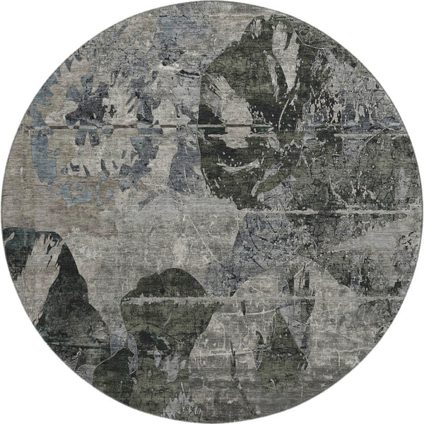 HomeRoots 8' Contemporary Gray and Taupe Abstract Washable Round Rug with UV Protection for Busy Homes 648847