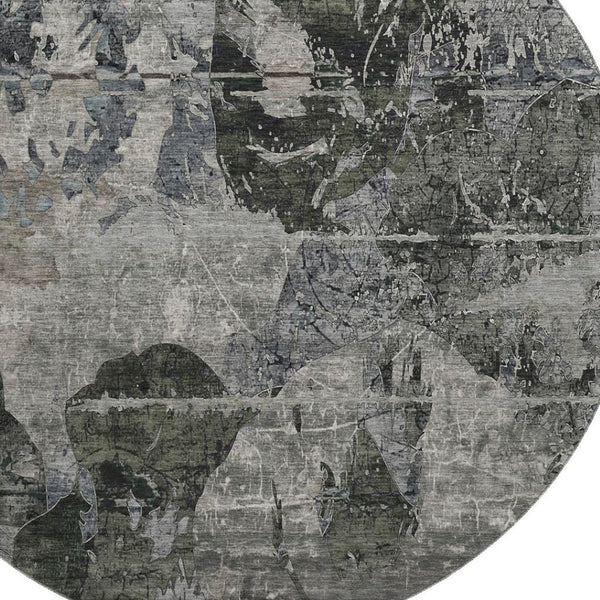 HomeRoots 8' Contemporary Gray and Taupe Abstract Washable Round Rug with UV Protection for Busy Homes 648847
