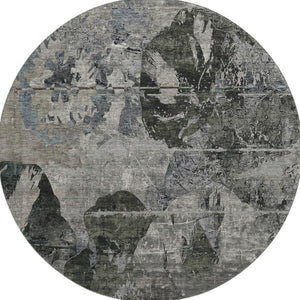 HomeRoots 8' Contemporary Gray and Taupe Abstract Washable Round Rug with UV Protection for Busy Homes 648847