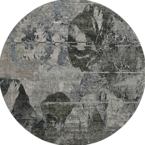 HomeRoots 8' Contemporary Gray and Taupe Abstract Washable Round Rug with UV Protection for Busy Homes 648847