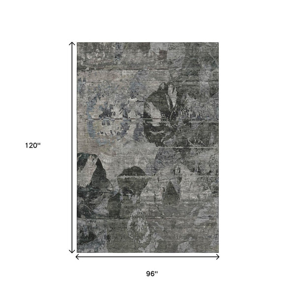 HomeRoots 8' X 10' Gray and Taupe Abstract Washable Area Rug - Durable, UV-Protected, Stylish for Any Space 648848