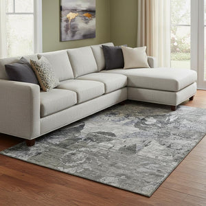 HomeRoots 8' X 10' Gray and Taupe Abstract Washable Area Rug - Durable, UV-Protected, Stylish for Any Space 648848