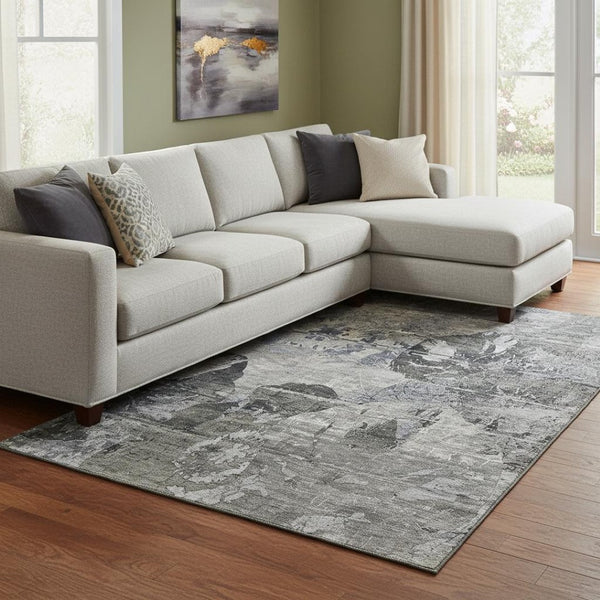 HomeRoots 8' X 10' Gray and Taupe Abstract Washable Area Rug - Durable, UV-Protected, Stylish for Any Space 648848