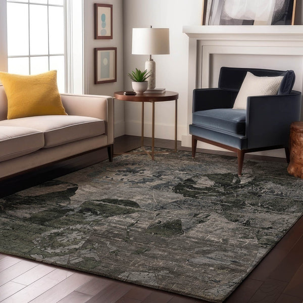 HomeRoots 8' X 10' Gray and Taupe Abstract Washable Area Rug - Durable, UV-Protected, Stylish for Any Space 648848