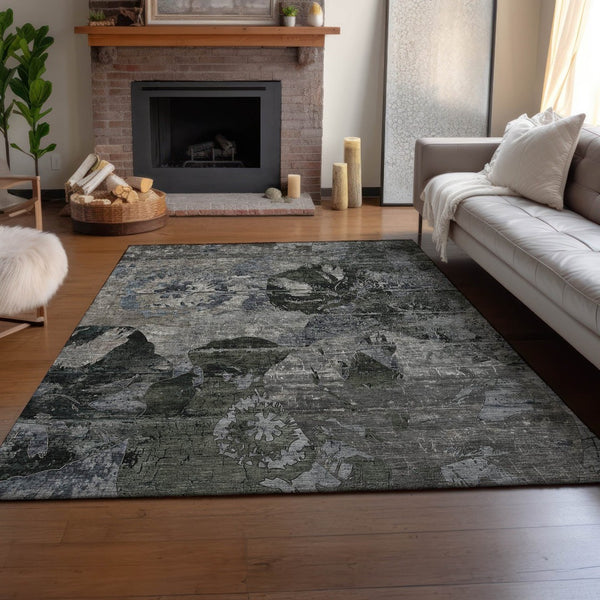 HomeRoots 8' X 10' Gray and Taupe Abstract Washable Area Rug - Durable, UV-Protected, Stylish for Any Space 648848
