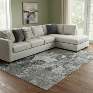 HomeRoots 9' X 12' Gray & Taupe Abstract Washable Area Rug - Durable, Stain-Resistant, UV Protected Style! 648849