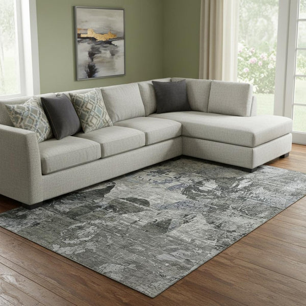 HomeRoots 9' X 12' Gray & Taupe Abstract Washable Area Rug - Durable, Stain-Resistant, UV Protected Style! 648849