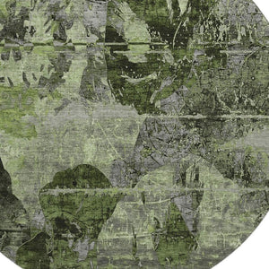 HomeRoots 8' Green and Gray Abstract Round Rug - Stylish, Washable, UV-Protected, Durable for High-Traffic Areas 648853