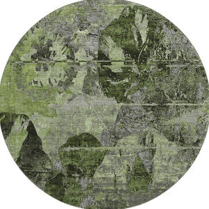 HomeRoots 8' Green and Gray Abstract Round Rug - Stylish, Washable, UV-Protected, Durable for High-Traffic Areas 648853