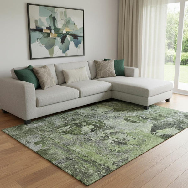 HomeRoots 8' X 10' Modern Green and Gray Abstract Washable Area Rug with UV Protection & Stain Resistance 648854