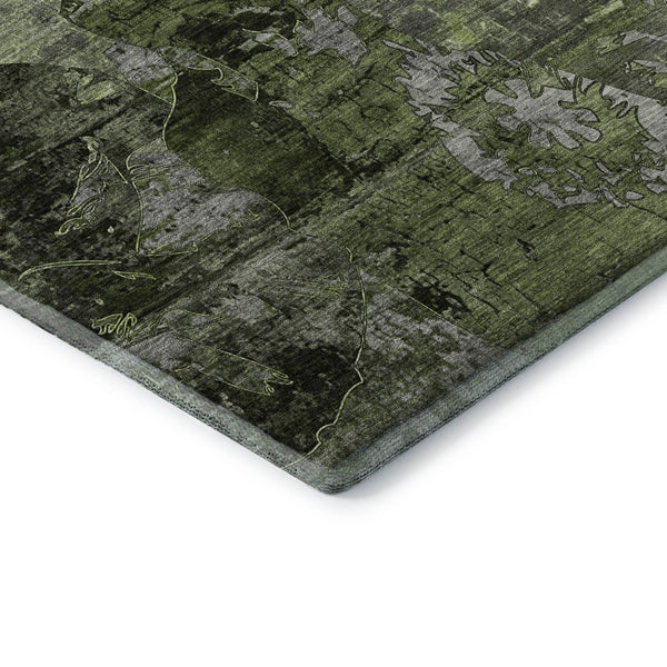 HomeRoots 9' X 12' Green And Gray Abstract Washable Area Rug - Stain & UV Resistant for Busy Households 648855