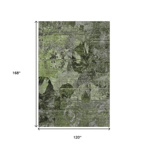 HomeRoots 10' X 14' Green and Gray Abstract Area Rug - Durable, Washable, UV-Protected for Modern Homes 648856